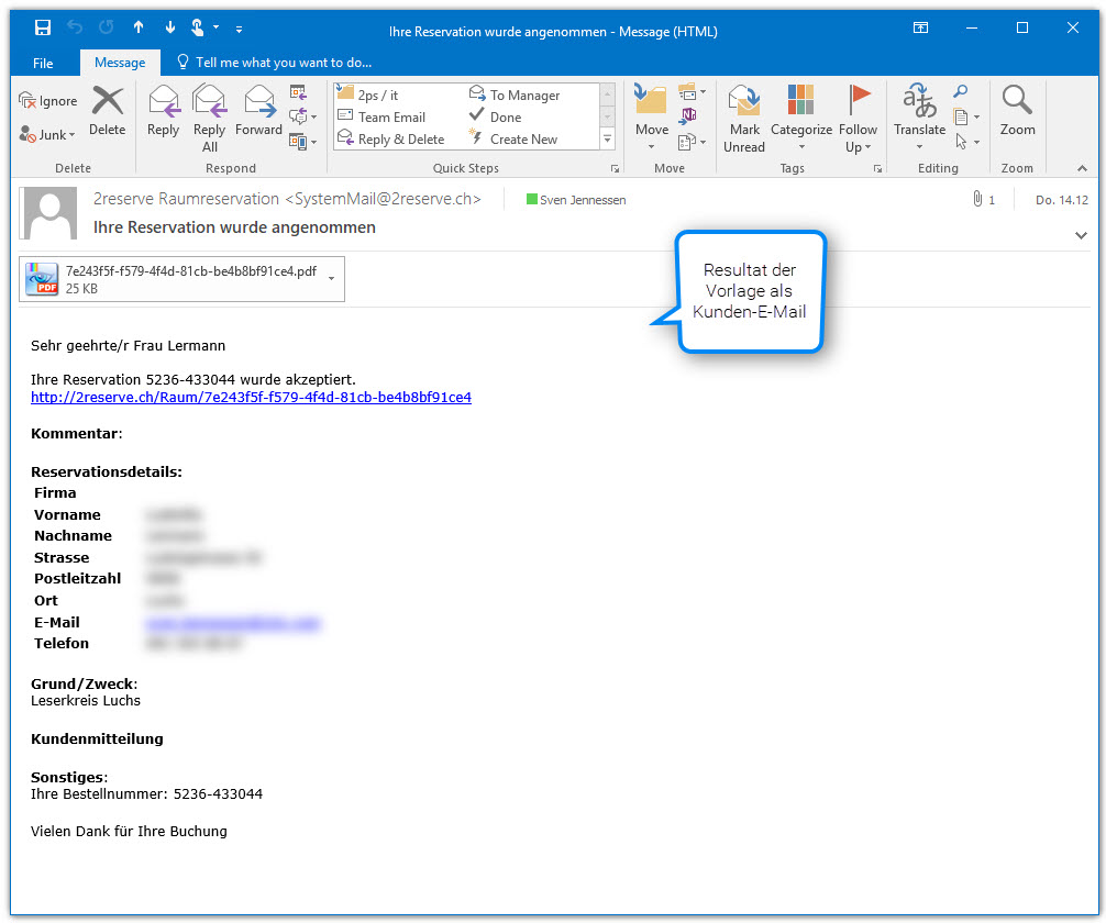 Resultat der Vorlage